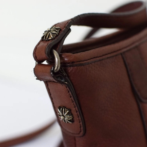 Vintage Y2K Brown Red Leather Studed Crossbody Bag Moto Boho Grunge - Picture 13 of 13